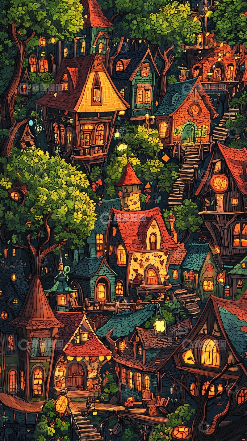 高清大图下载【趣麦麦图】树顶上的童话小镇