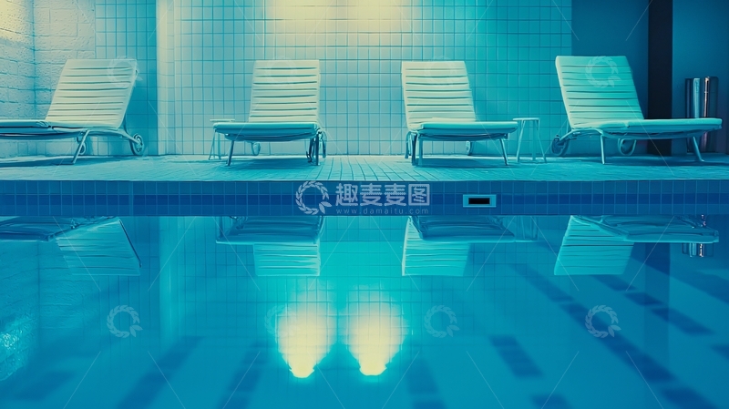 高清大图下载【趣麦麦图】室内游泳池躺椅