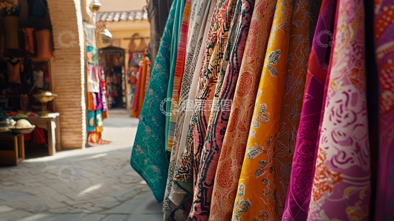 高清大图下载【趣麦麦图】色彩斑斓的纺织品市场
