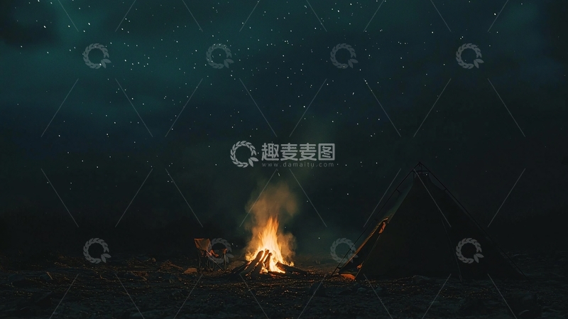 高清大图下载【趣麦麦图】星空下篝火