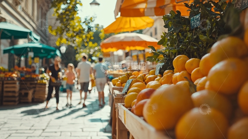 高清大图下载【趣麦麦图】阳光下的水果市场