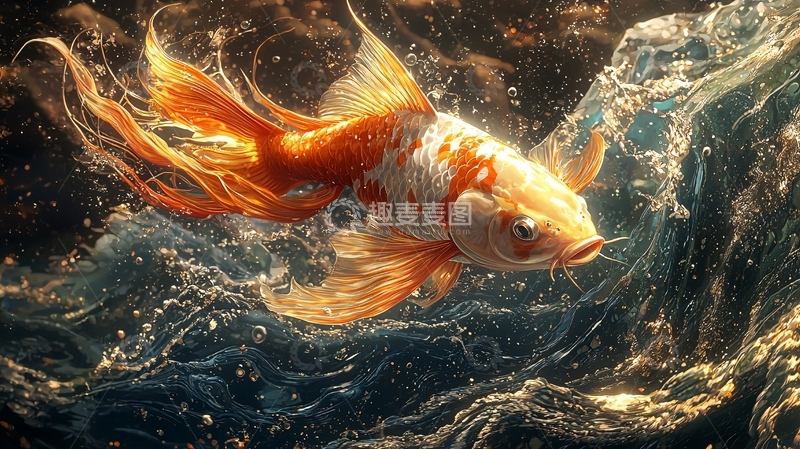 高清大图下载【趣麦麦图】金色锦鲤在水中游动