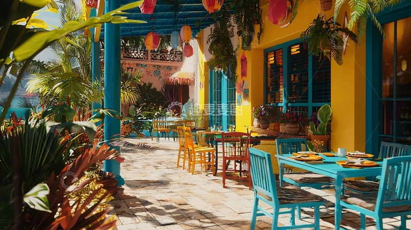 高清大图下载【趣麦麦图】热带风情餐厅户外用餐区