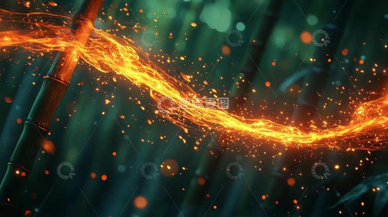 高清大图下载【趣麦麦图】燃烧的火焰在绿色背景上