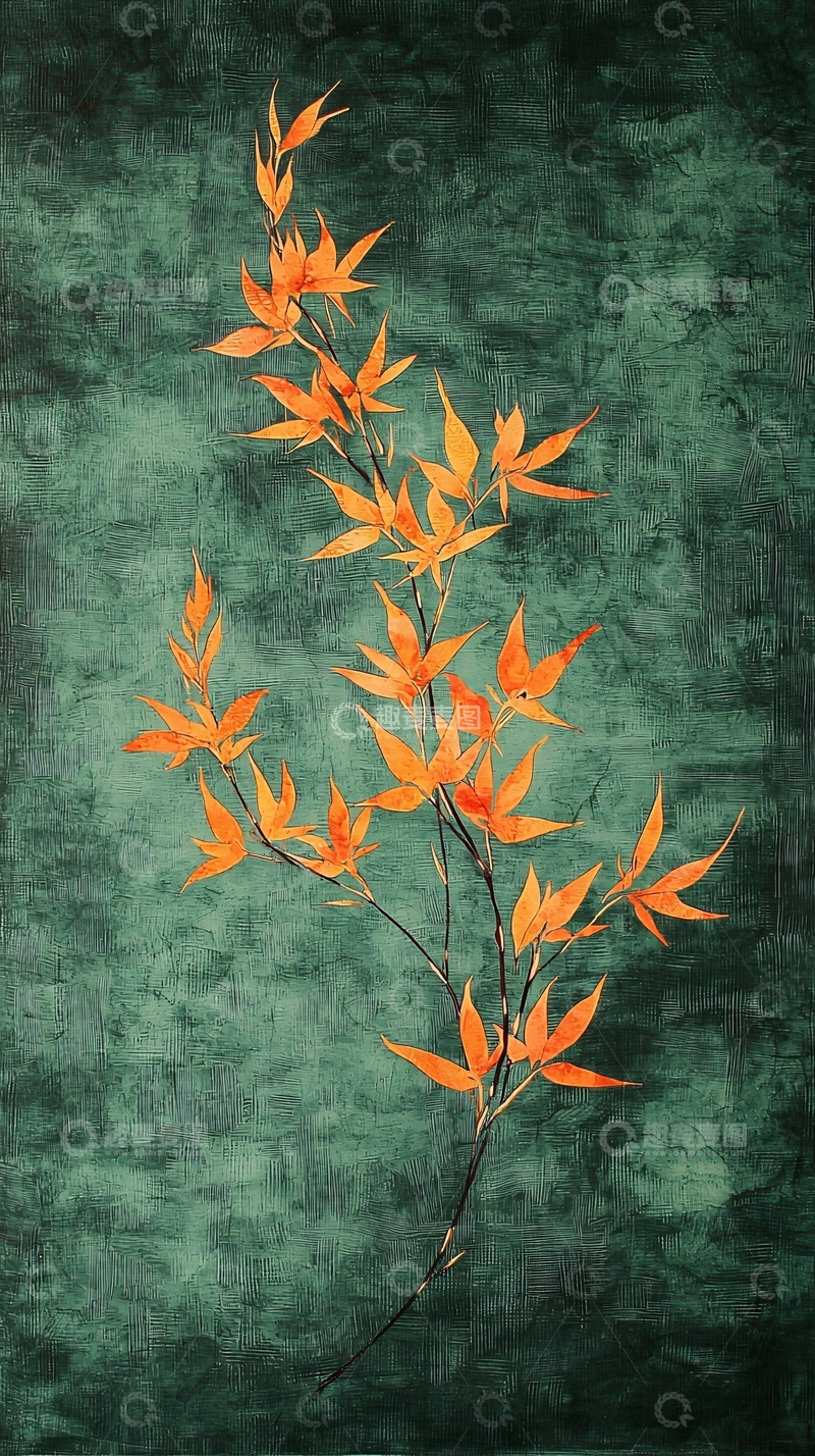 高清大图下载【趣麦麦图】橙色枫叶绿背景
