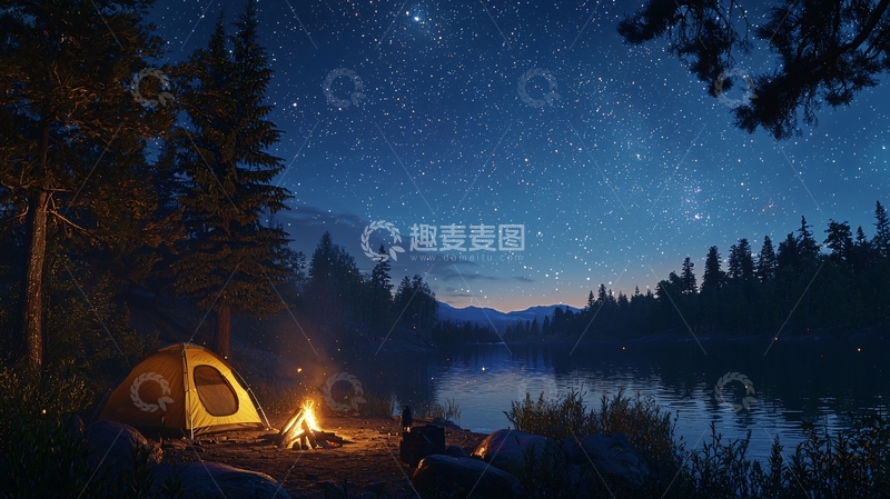 高清大图下载【趣麦麦图】星空下营火晚会