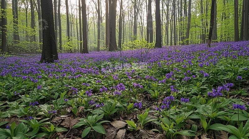 高清大图下载【趣麦麦图】蓝紫色花海森林