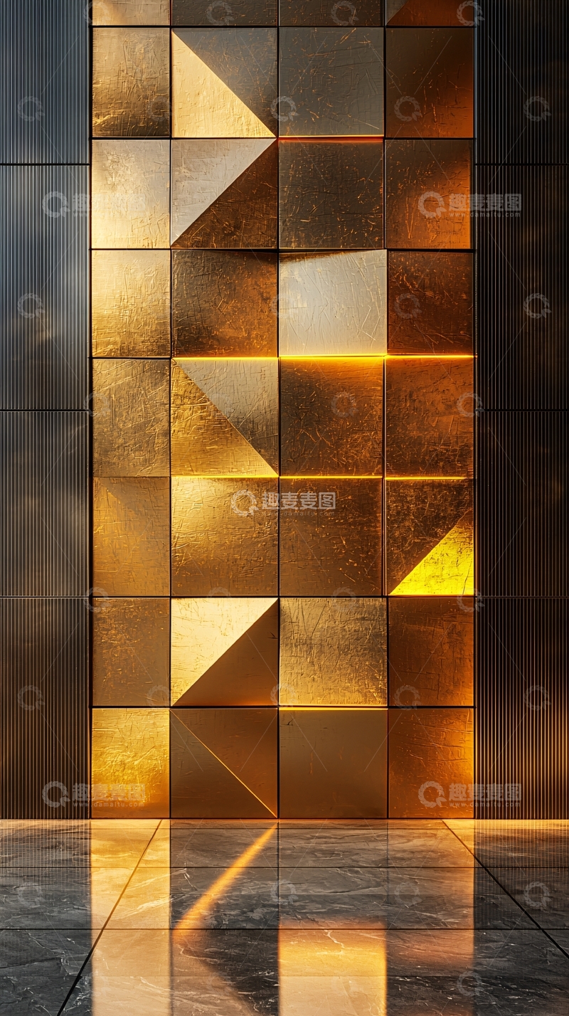 高清大图下载【趣麦麦图】金色几何造型墙面