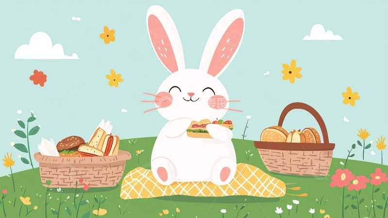 高清大图下载【趣麦麦图】可爱兔子野餐图