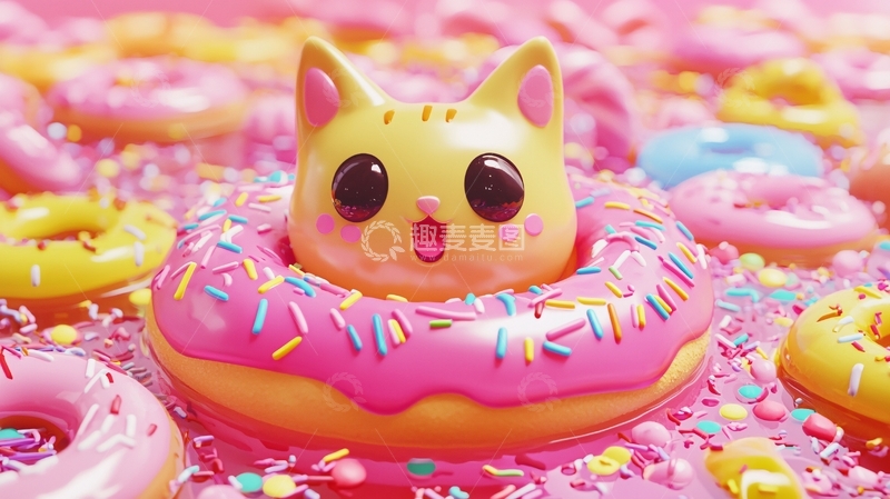 高清大图下载【趣麦麦图】可爱卡通猫咪甜甜圈