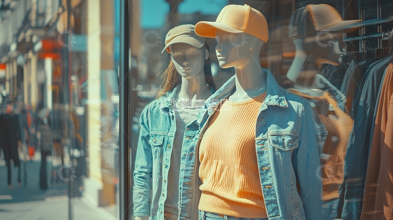 高清大图下载【趣麦麦图】橱窗模特展示牛仔外套