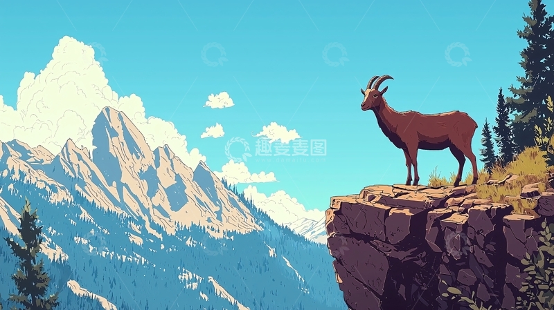 高清大图下载【趣麦麦图】山崖上的山羊