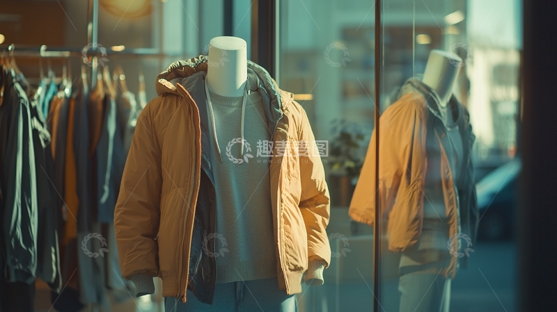 高清大图下载【趣麦麦图】橱窗模特展示橙色外套