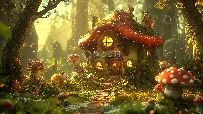 高清大图下载【趣麦麦图】魔幻森林蘑菇屋
