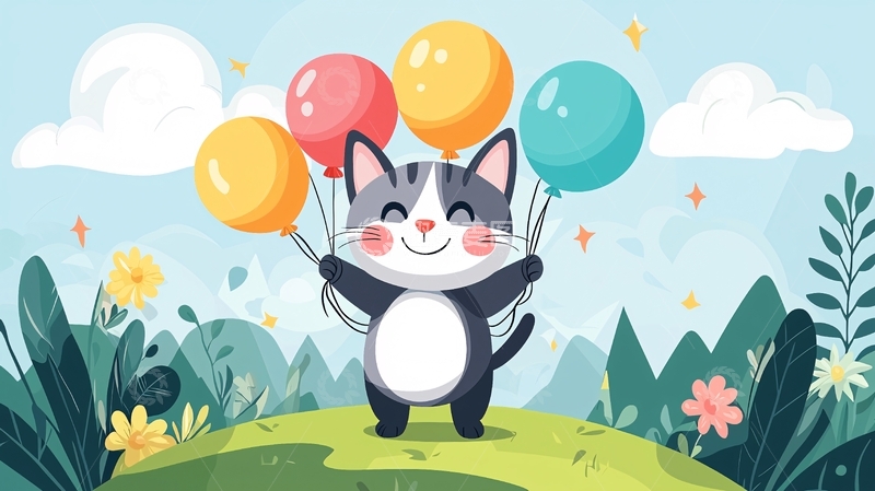 高清大图下载【趣麦麦图】可爱卡通猫咪气球