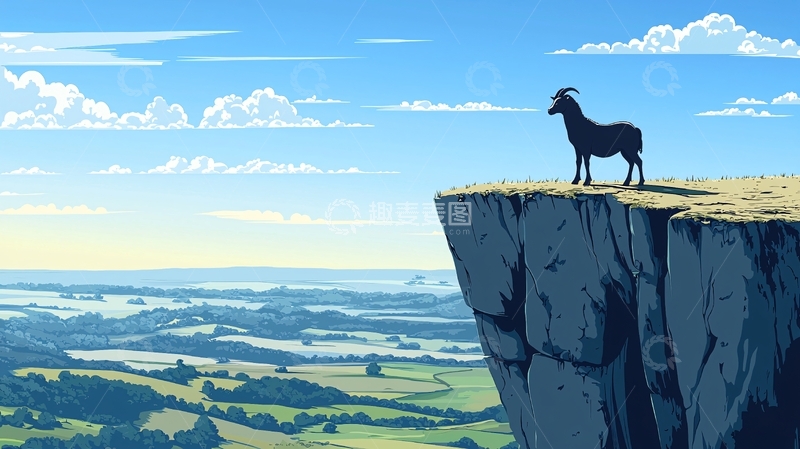 高清大图下载【趣麦麦图】山崖上的黑山羊