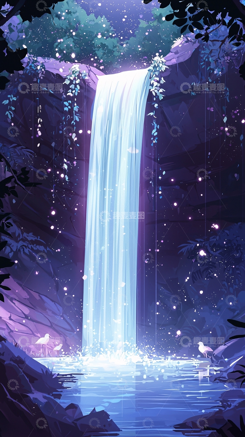 高清大图下载【趣麦麦图】梦幻紫光瀑布