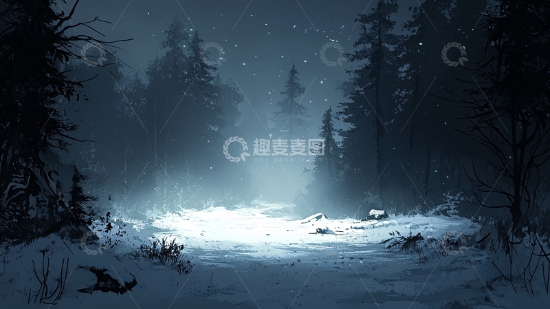 高清大图下载【趣麦麦图】冬日雪地森林小路