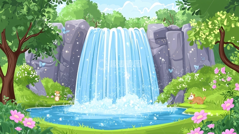 高清大图下载【趣麦麦图】卡通瀑布