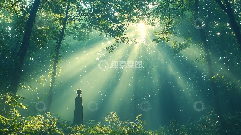 高清大图下载【趣麦麦图】阳光穿过森林的唯美画面