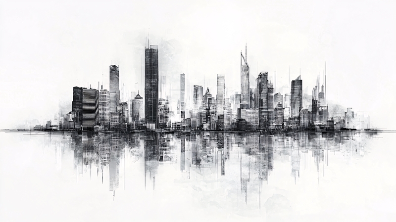 高清大图下载【趣麦麦图】城市天际线水面倒影