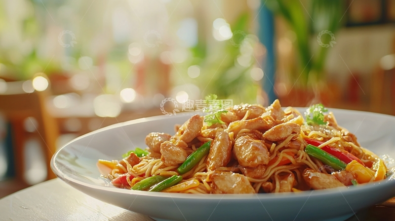 高清大图下载【趣麦麦图】美味鸡肉蔬菜拌面