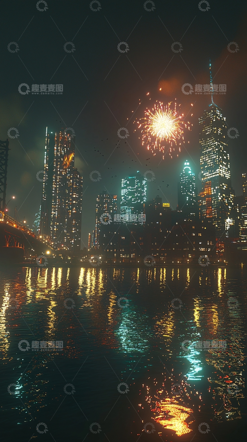 高清大图下载【趣麦麦图】夜景城市烟花