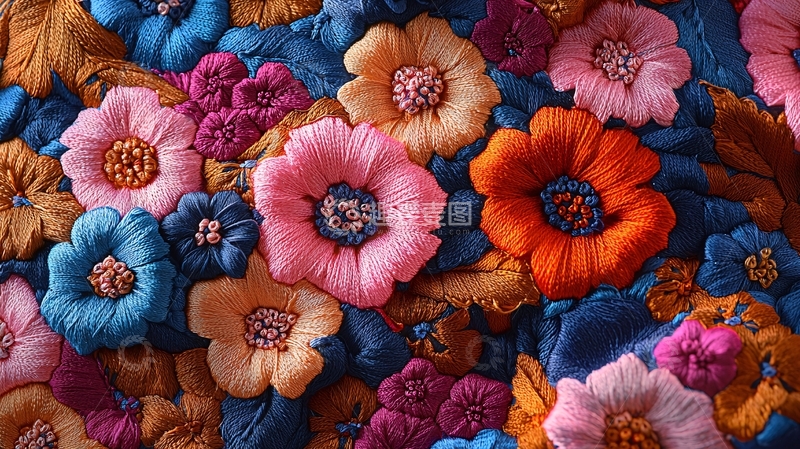 高清大图下载【趣麦麦图】色彩鲜艳的花朵刺绣