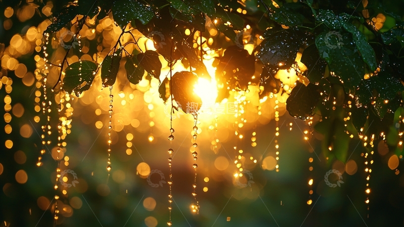 高清大图下载【趣麦麦图】雨后阳光洒落树叶