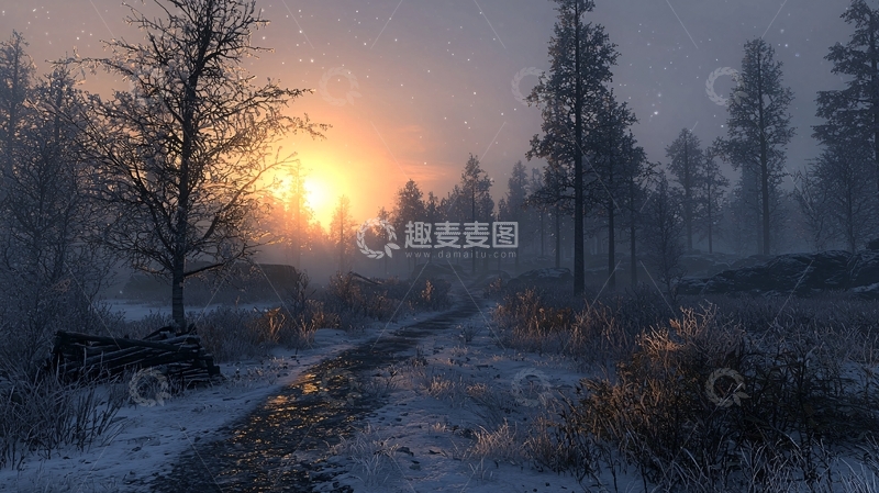 高清大图下载【趣麦麦图】冬日森林日出风景