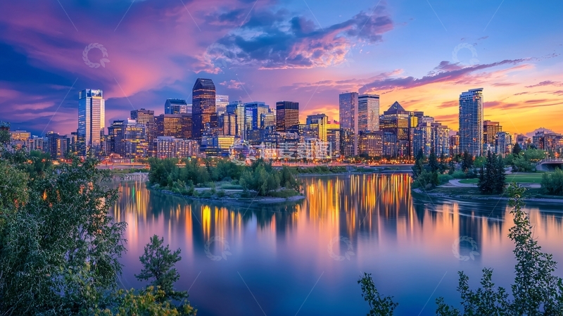 高清大图下载【趣麦麦图】夕阳下的城市天际线