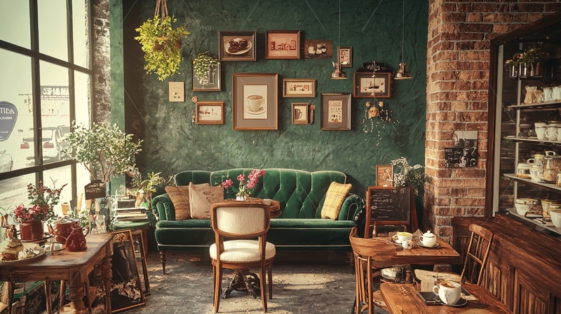 高清大图下载【趣麦麦图】复古绿墙英式茶室