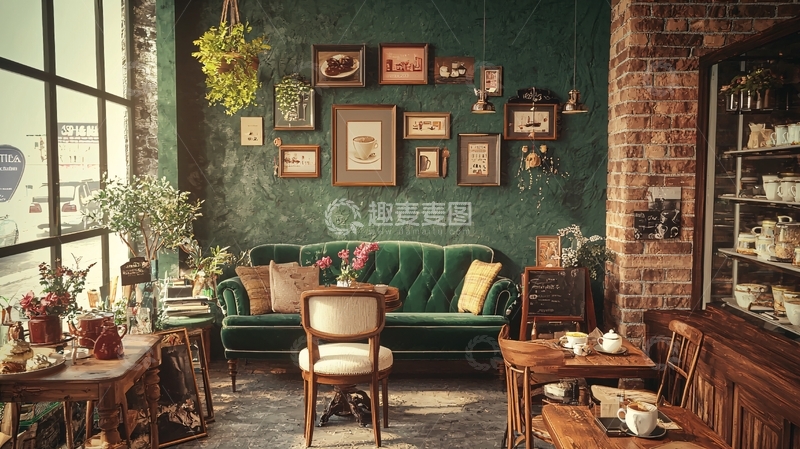 高清大图下载【趣麦麦图】复古绿墙英式茶室