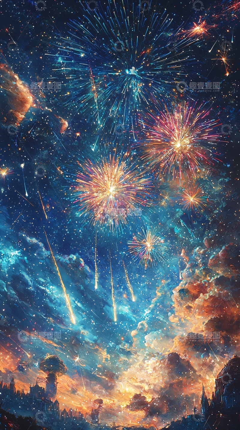 高清大图下载【趣麦麦图】绚烂星空烟花夜
