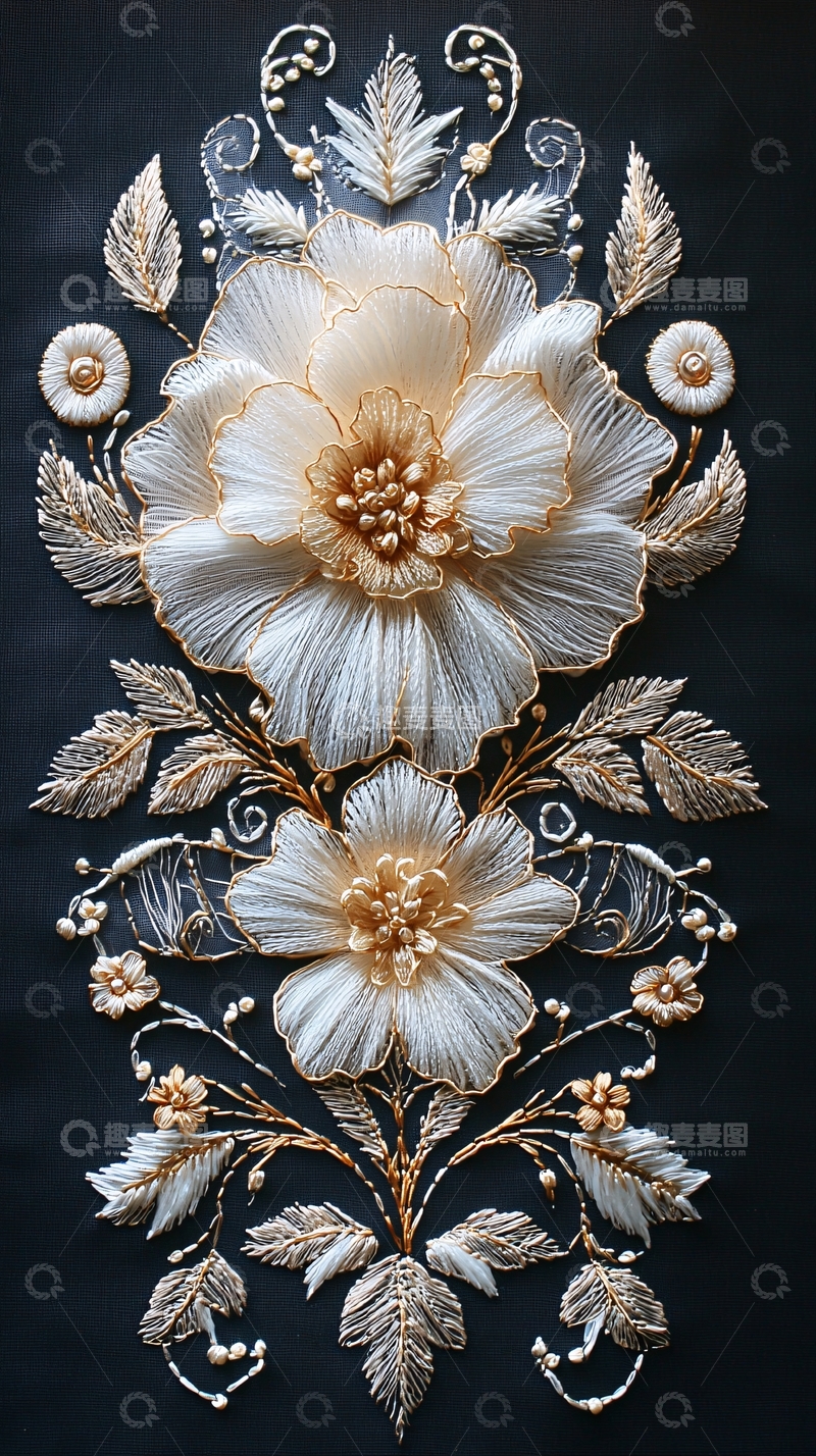 高清大图下载【趣麦麦图】精致的白色金色花卉装饰