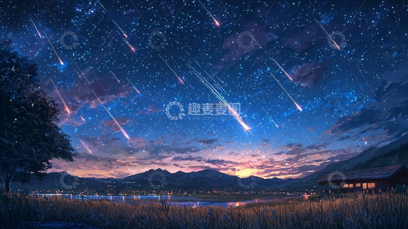 高清大图下载【趣麦麦图】星空下的流星雨夜晚