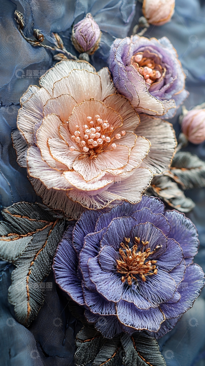 高清大图下载【趣麦麦图】精美刺绣花朵特写