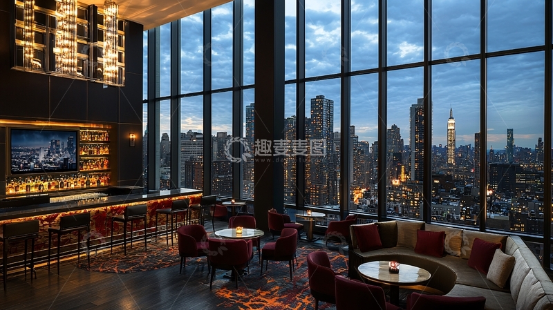 高清大图下载【趣麦麦图】高层酒吧夜景城市景观