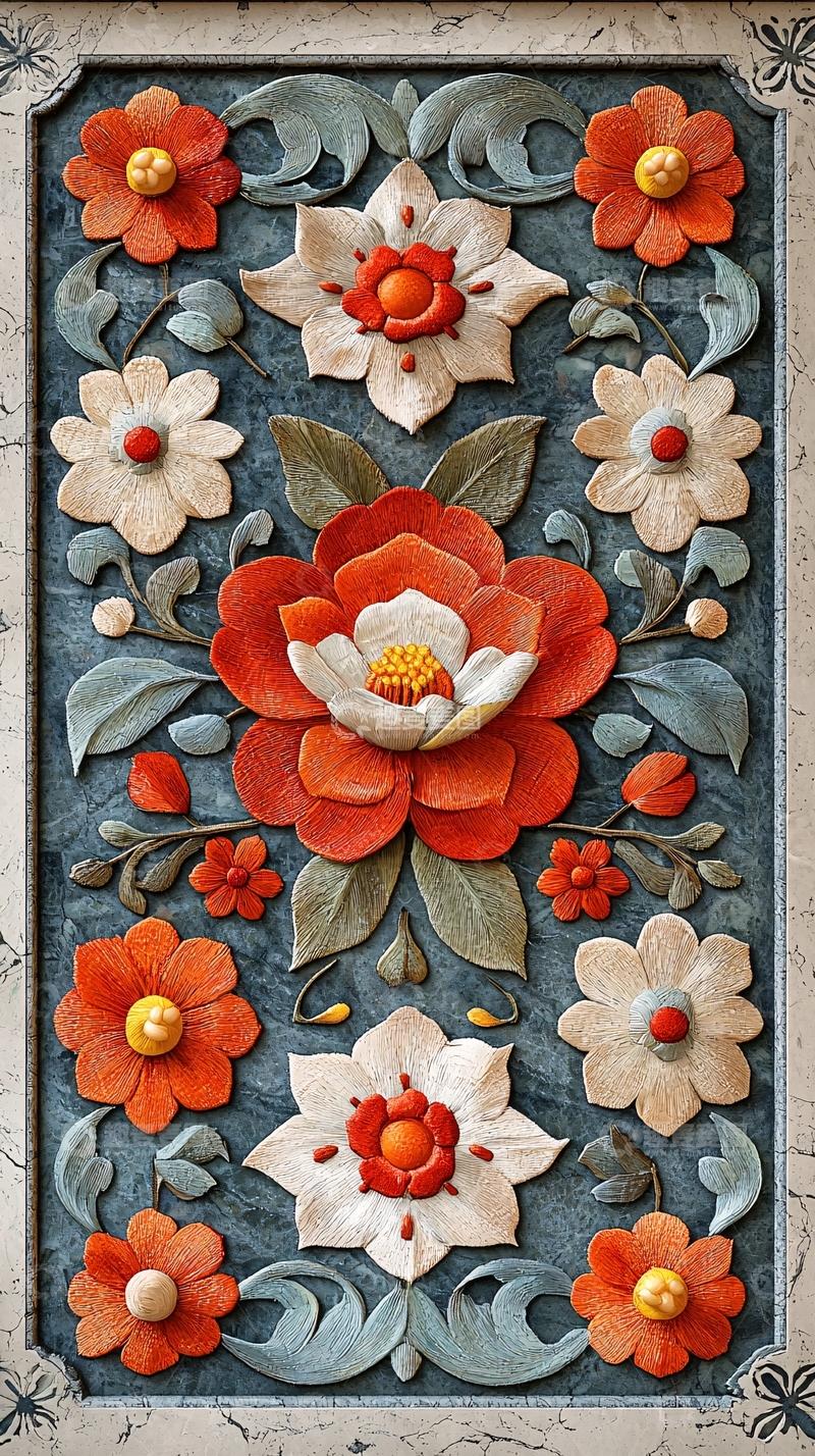 高清大图下载【趣麦麦图】立体花卉雕刻装饰图案