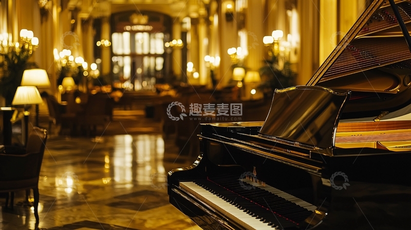 高清大图下载【趣麦麦图】酒店大堂三角钢琴