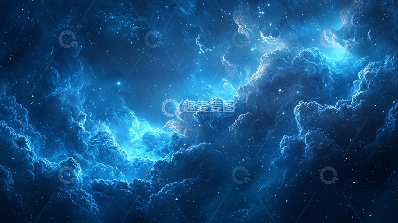 高清大图下载【趣麦麦图】蓝色星云中的云雾和星光
