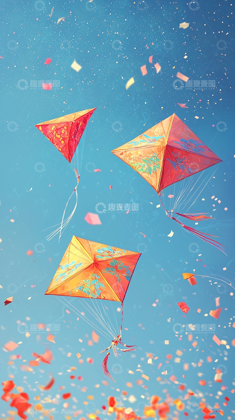 高清大图下载【趣麦麦图】蓝天下的彩色风筝