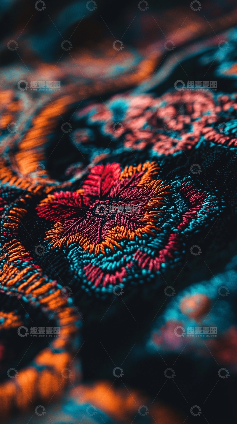 高清大图下载【趣麦麦图】彩色刺绣布料特写