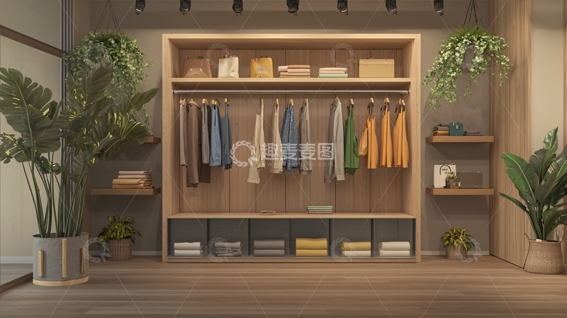 高清大图下载【趣麦麦图】原木色衣帽间