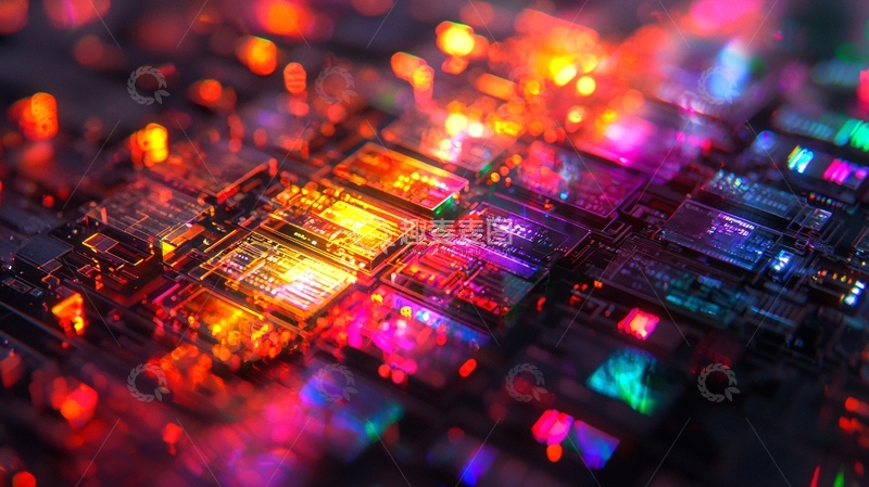 高清大图下载【趣麦麦图】微型芯片电路发光特写