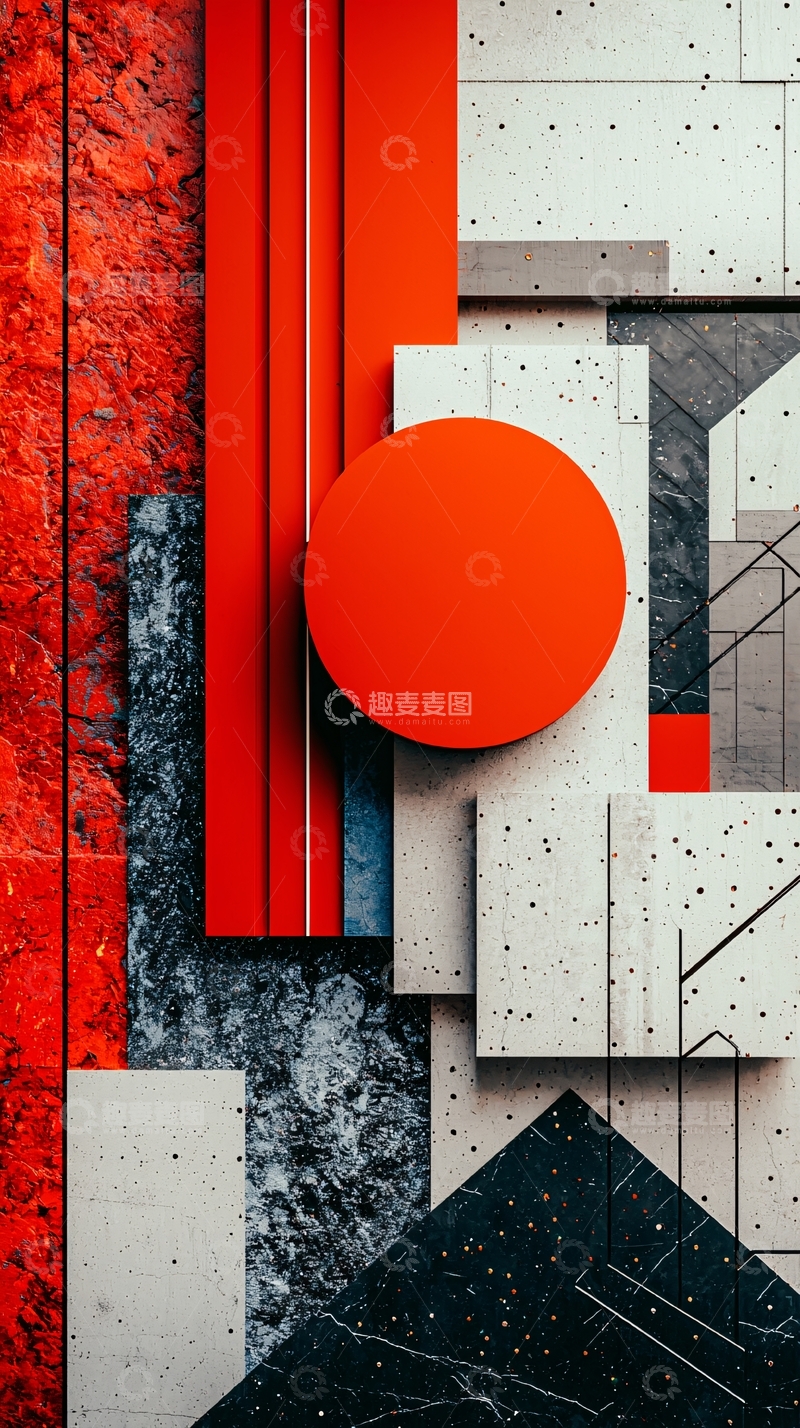 高清大图下载【趣麦麦图】抽象几何红色构图