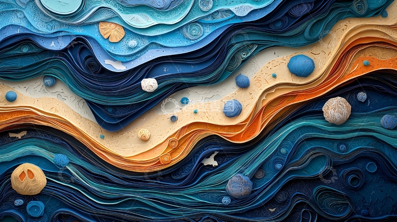 高清大图下载【趣麦麦图】抽象海浪沙滩