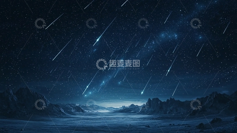 高清大图下载【趣麦麦图】夜空中流星雨划过雪山