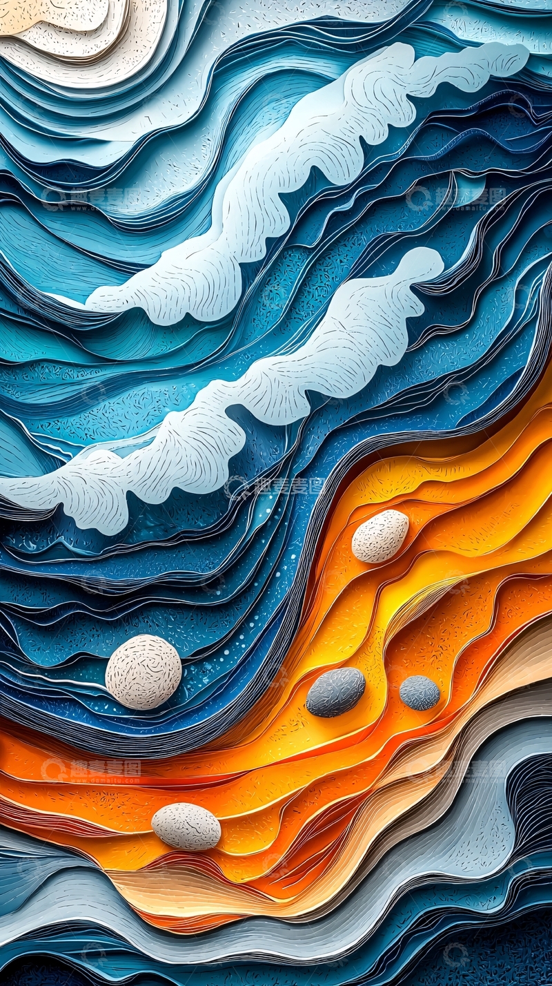 高清大图下载【趣麦麦图】海浪沙滩抽象画