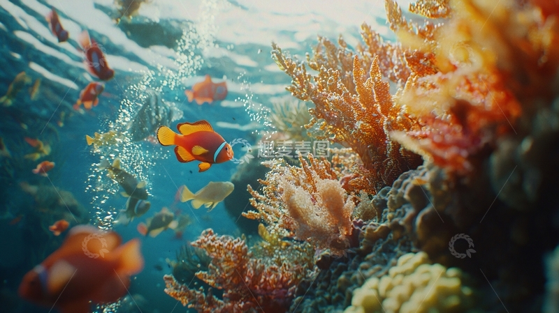 高清大图下载【趣麦麦图】阳光下的珊瑚礁鱼群